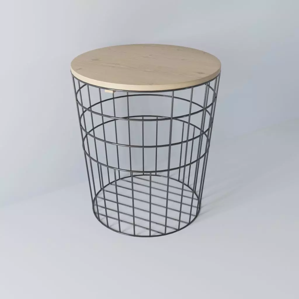 Coffee table 02 - metal basket with wooden lid 3D model