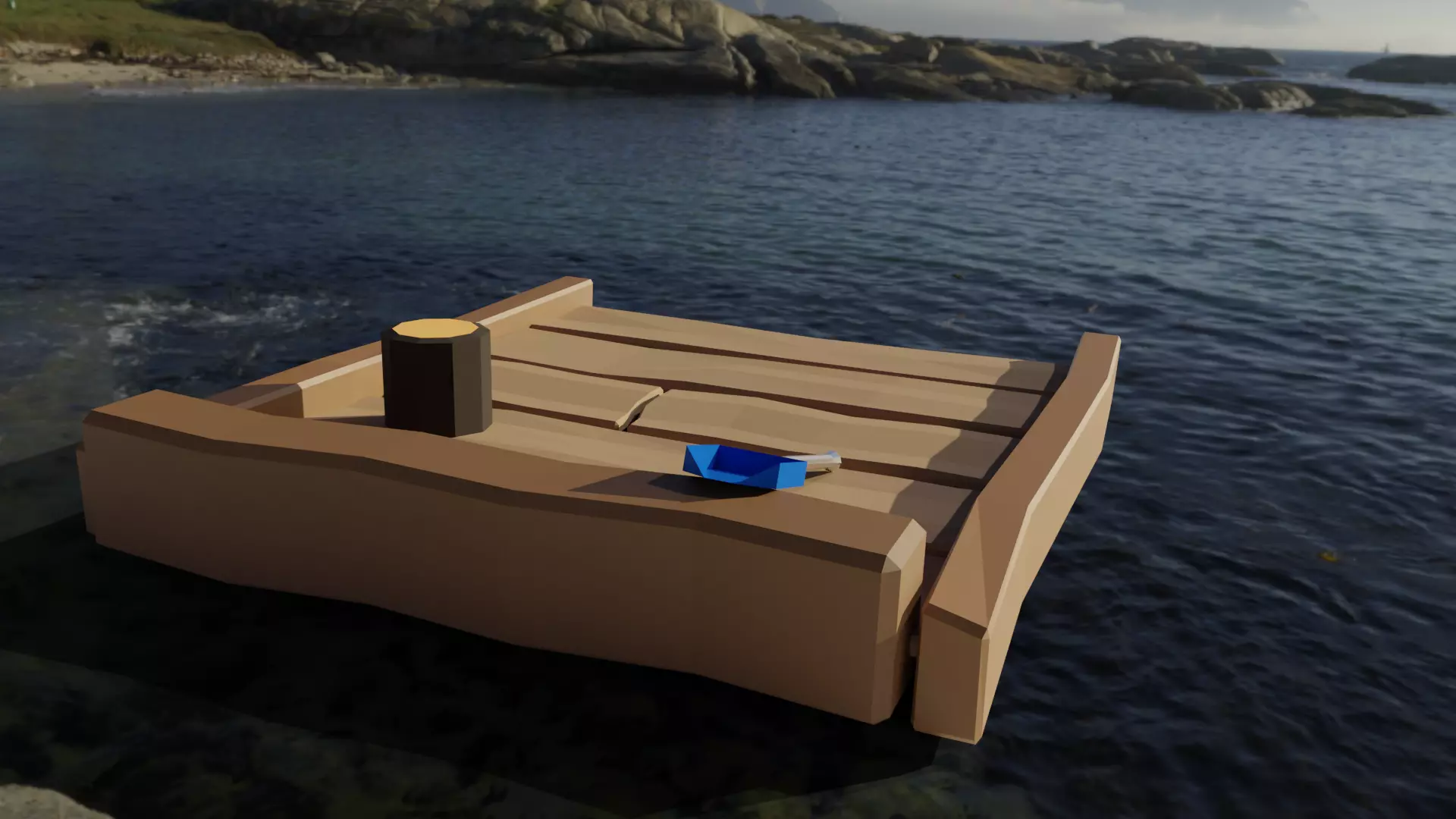 WOODEN - RAFT Free low-poly 3D model