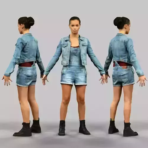 A-Pose Girl ready for rigging Low-poly 3D model