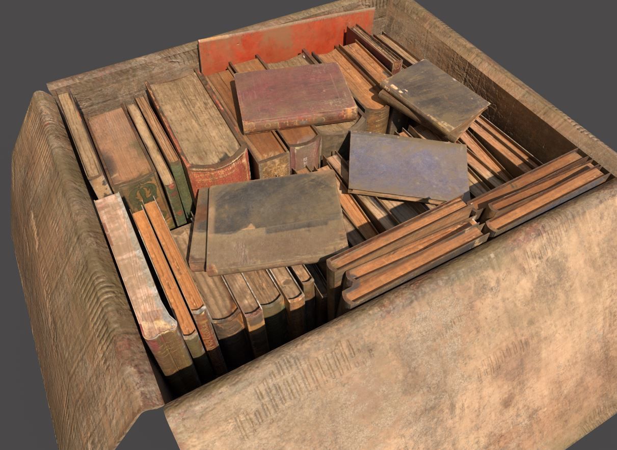 Dirty Book Cardboard Box Low-poly 3D model_5