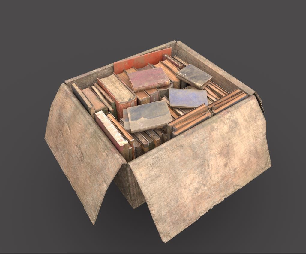Dirty Book Cardboard Box Low-poly 3D model_1