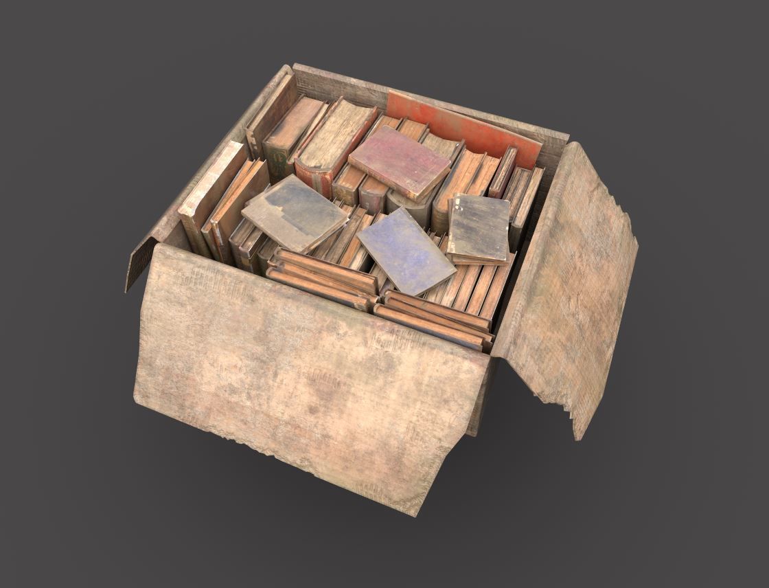 Dirty Book Cardboard Box Low-poly 3D model_2
