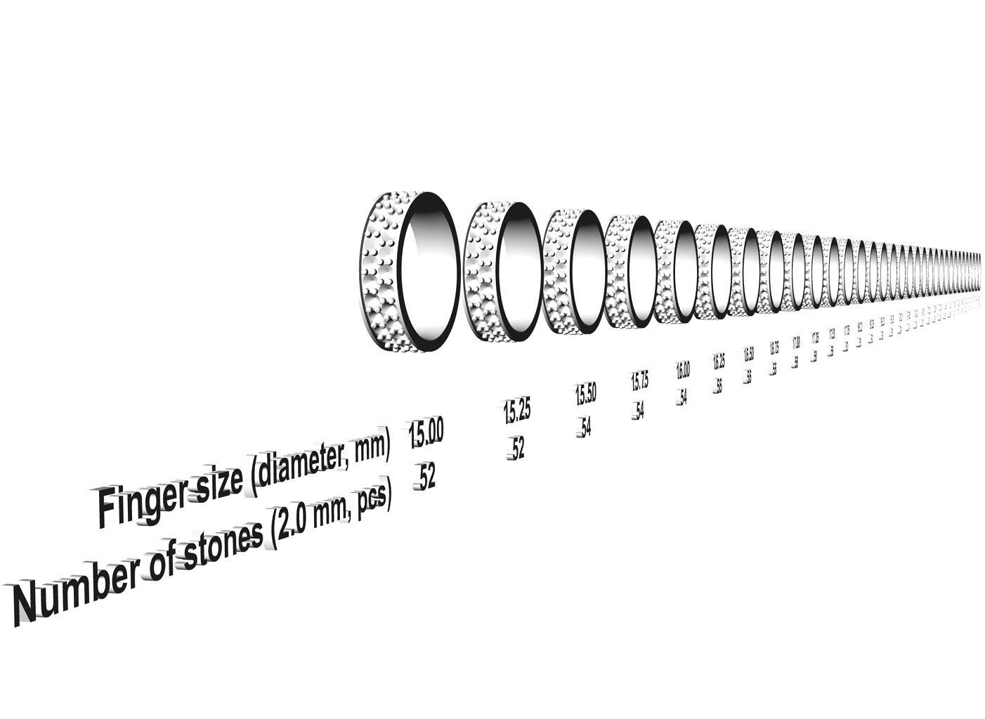 Eternity diamond ring 2 rows 3D print model_2