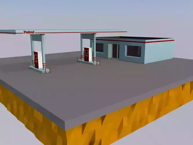 Cartoon low-poly gas station