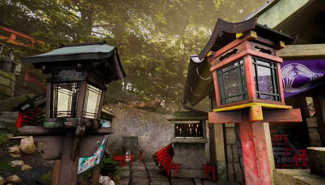 2 Japanese Wood Lamps - Fushimi Inari Taisha Low-poly 3D model_0