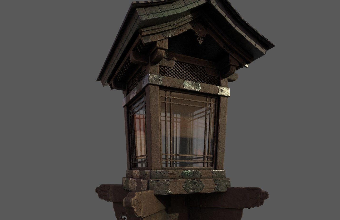 2 Japanese Wood Lamps - Fushimi Inari Taisha Low-poly 3D model_3