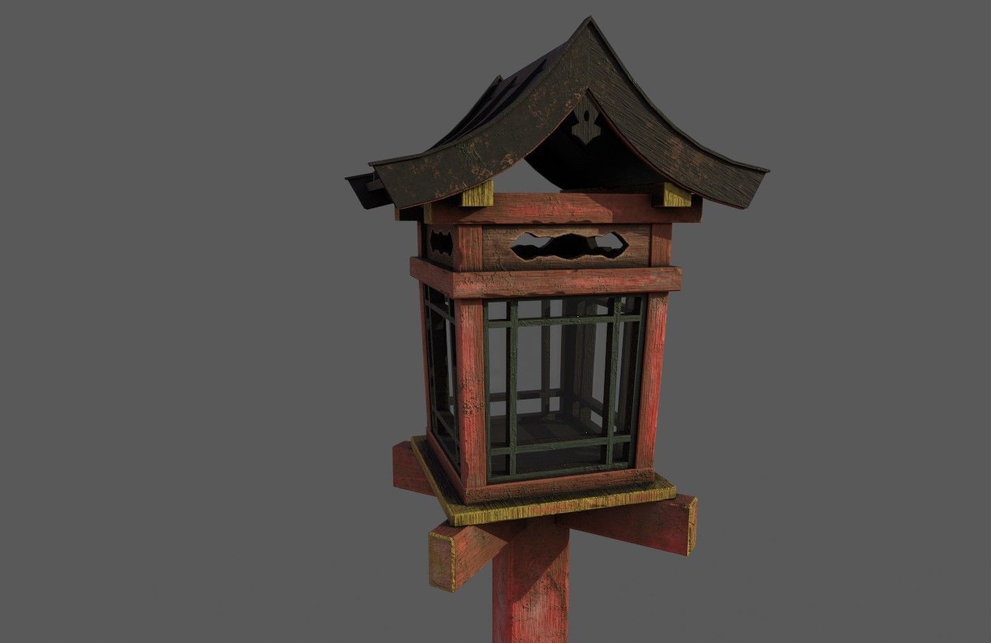 2 Japanese Wood Lamps - Fushimi Inari Taisha Low-poly 3D model_6