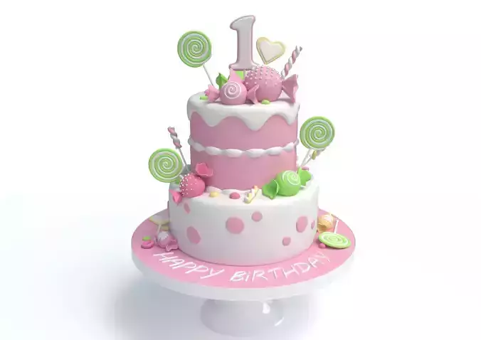 Kids Birthday Candy Cake 3D model