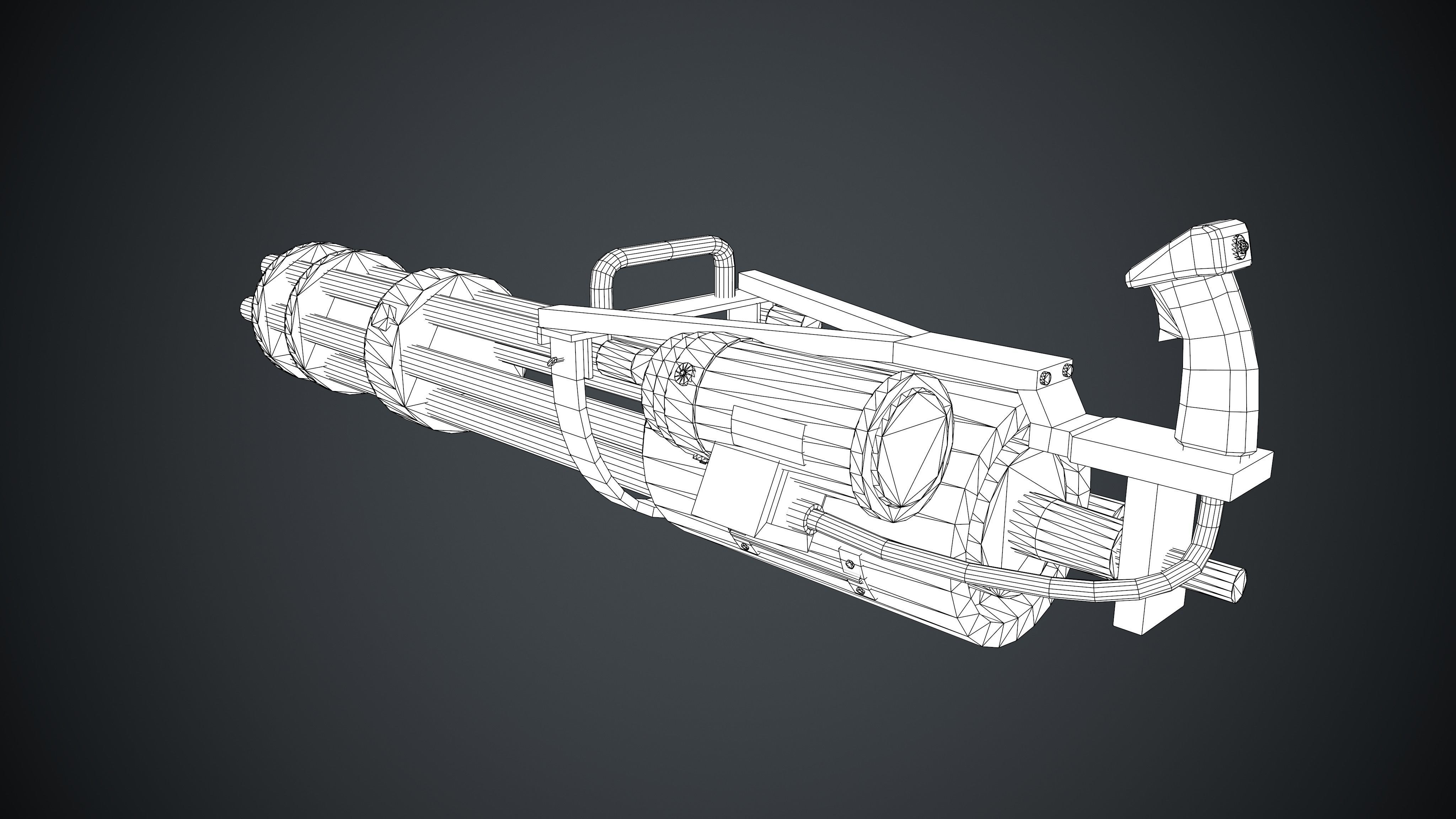 M134 Minigun Red Rust and Damaged Low-poly 3D model_6