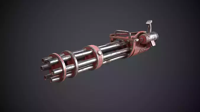 M134 Minigun Red Rust and Damaged Low-poly 3D model