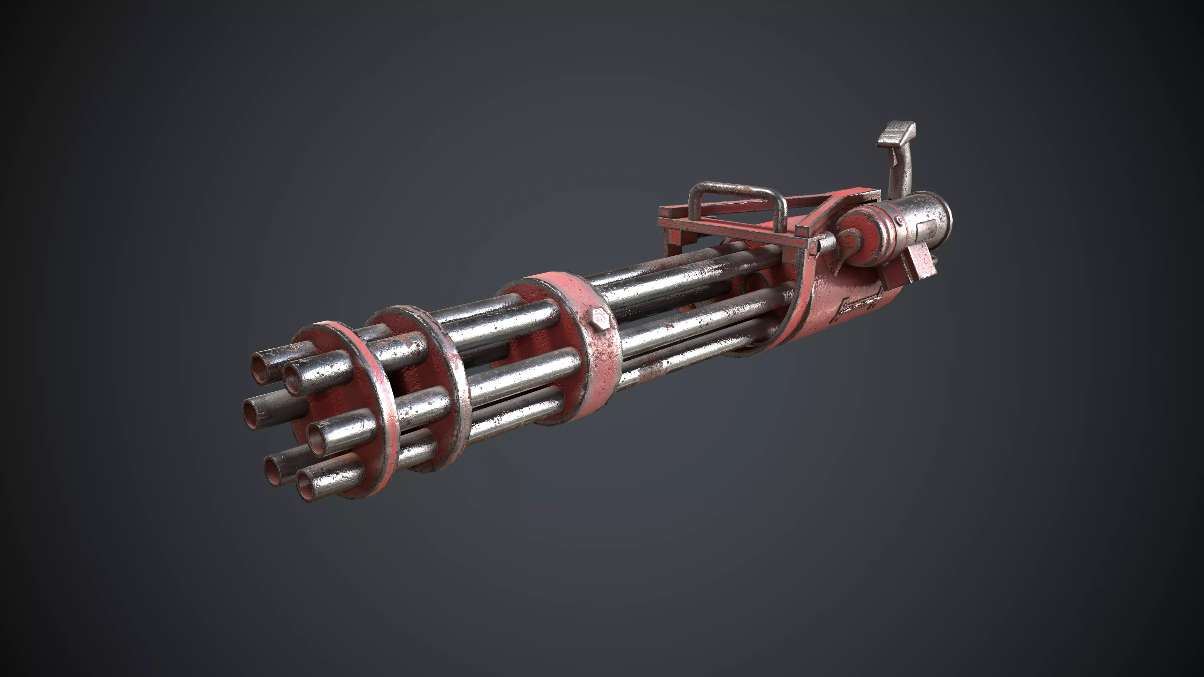 M134 Minigun Red Rust and Damaged Low-poly 3D model_0
