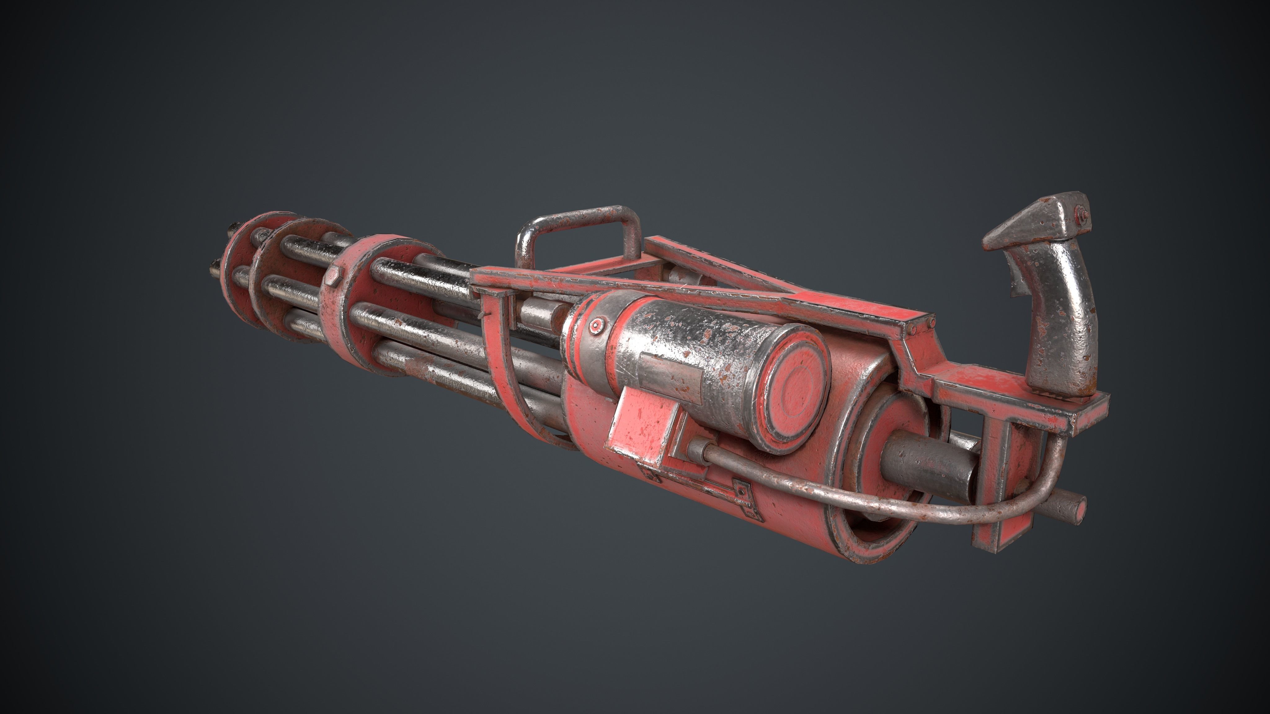M134 Minigun Red Rust and Damaged Low-poly 3D model_3