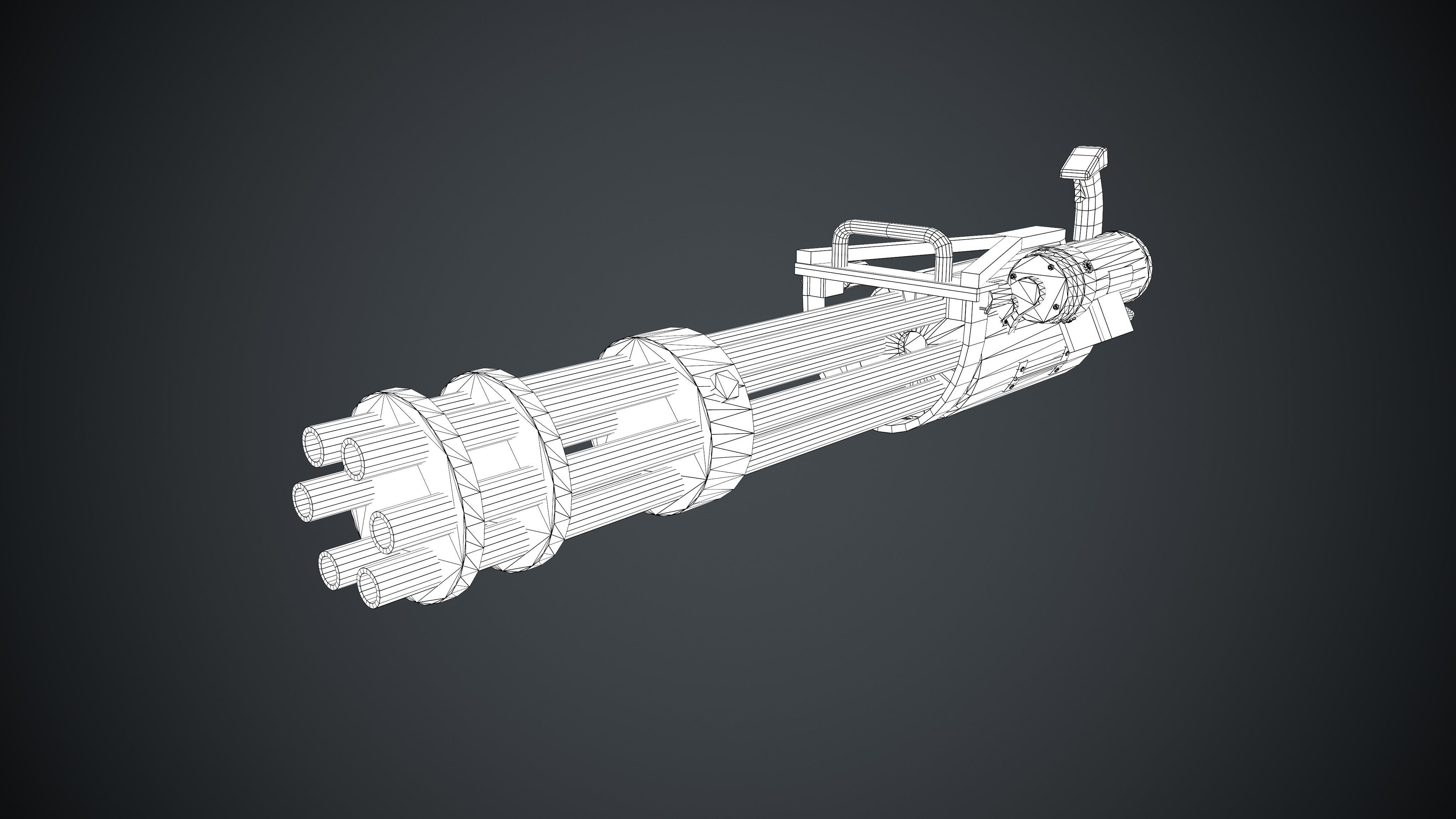 M134 Minigun Red Rust and Damaged Low-poly 3D model_5