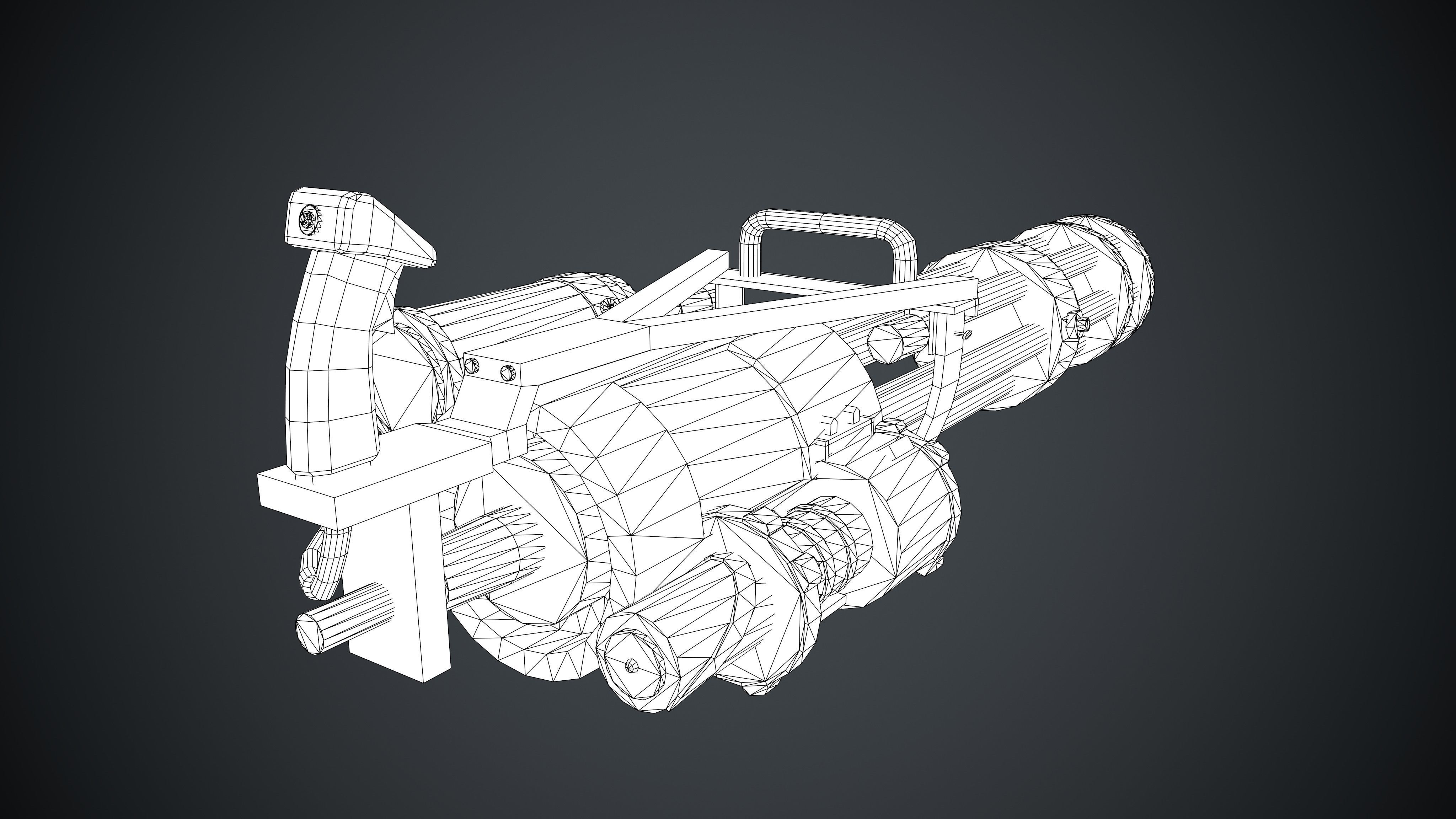 M134 Minigun Red Rust and Damaged Low-poly 3D model_7