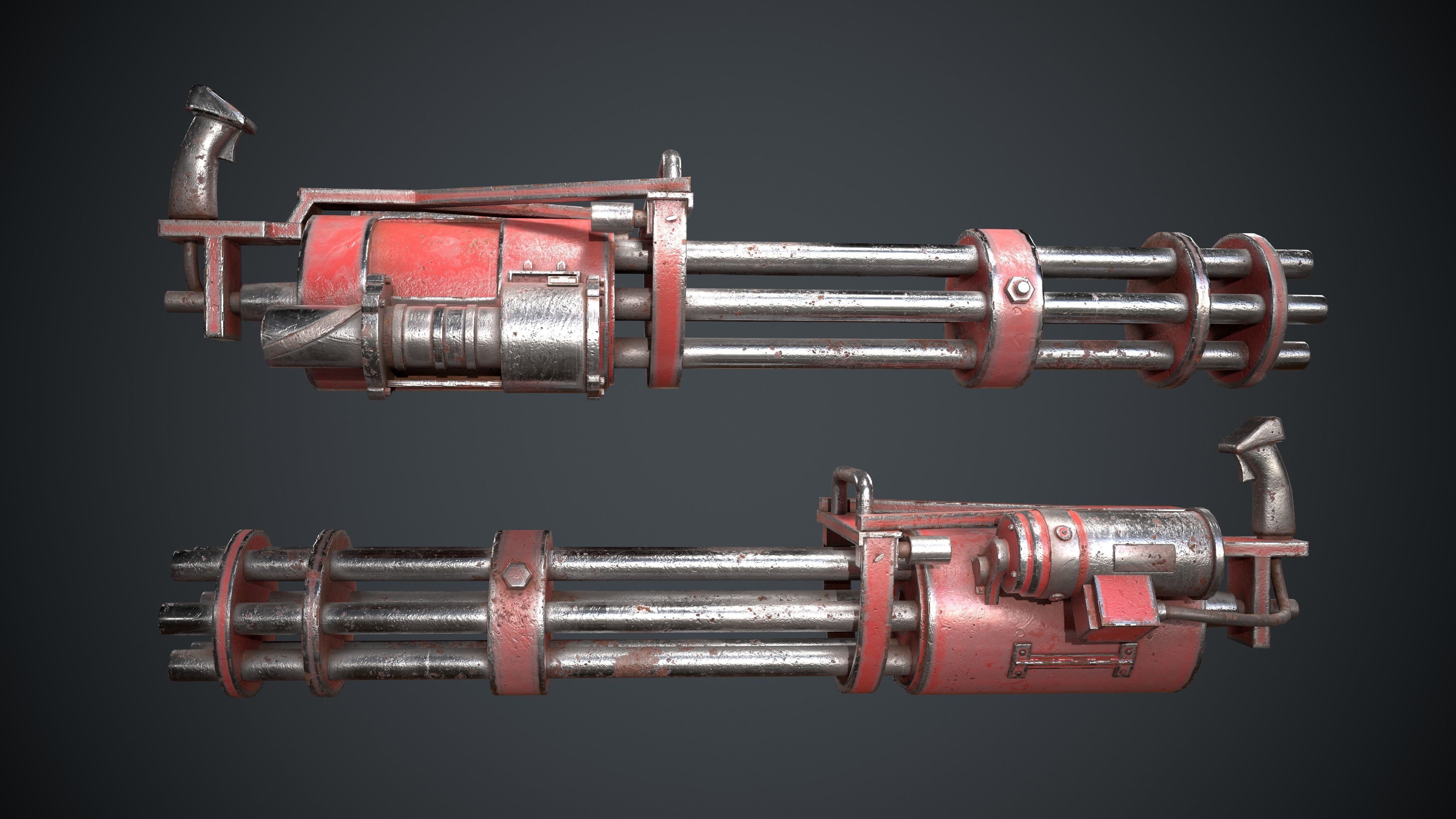 M134 Minigun Red Rust and Damaged Low-poly 3D model_4