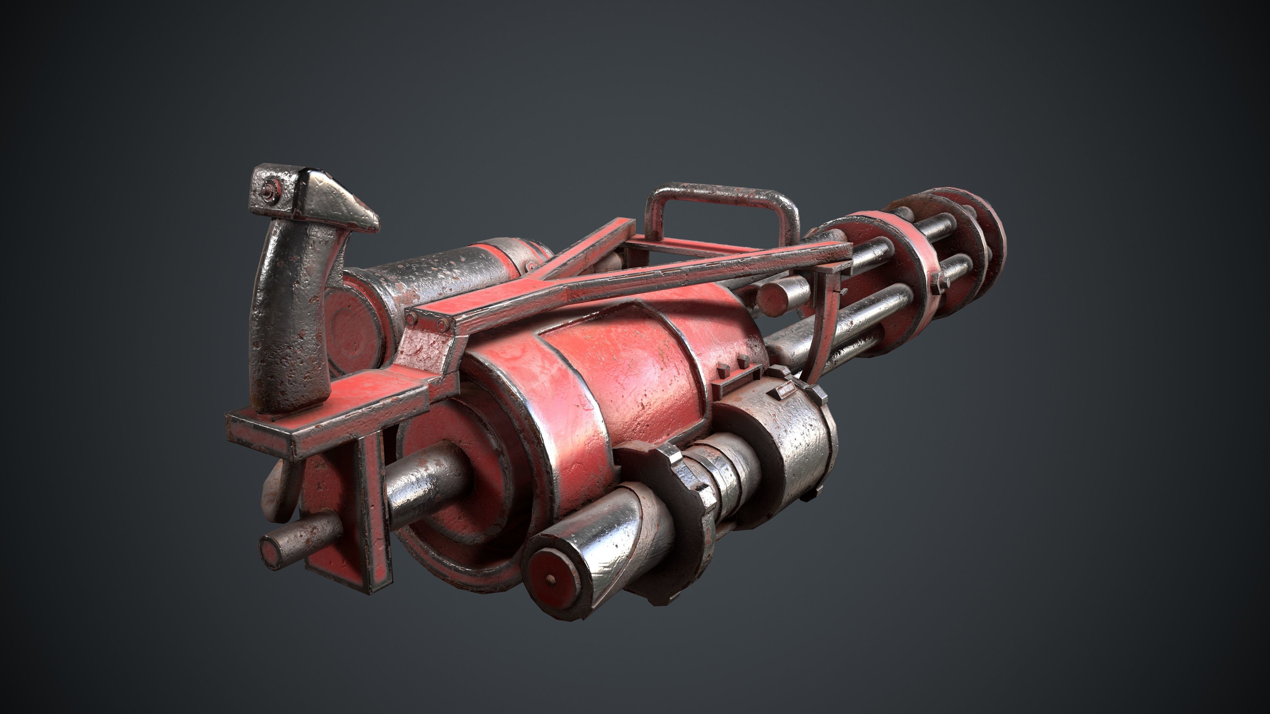 M134 Minigun Red Rust and Damaged Low-poly 3D model_2