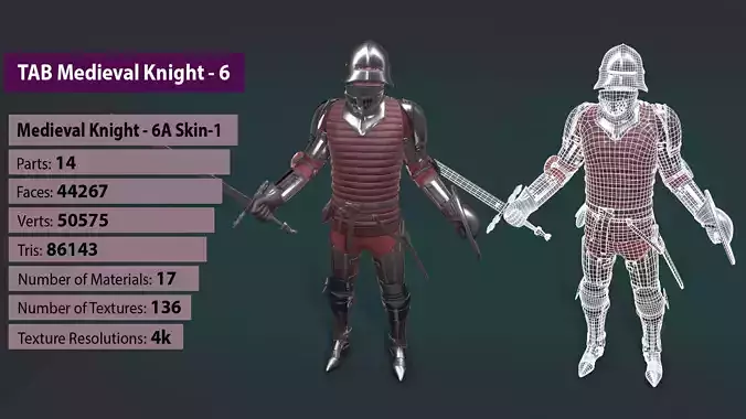 TAB Medieval Knight - 6A - Skin1 Low-poly 3D model