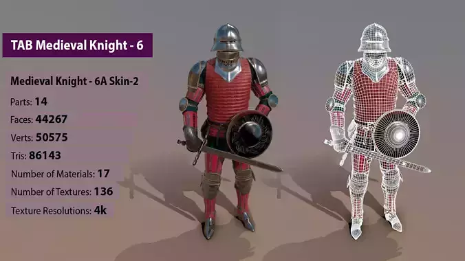 TAB Medieval Knight - 6A - Skin2 Low-poly 3D model