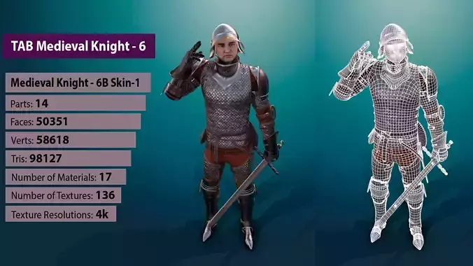 TAB Medieval Knight - 6B - Skin1 Low-poly 3D model