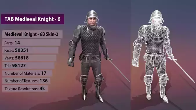 TAB Medieval Knight - 6B - Skin2 Low-poly 3D model