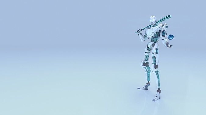 Sci-Fi Baseball Robot Character  Low-poly 3D model