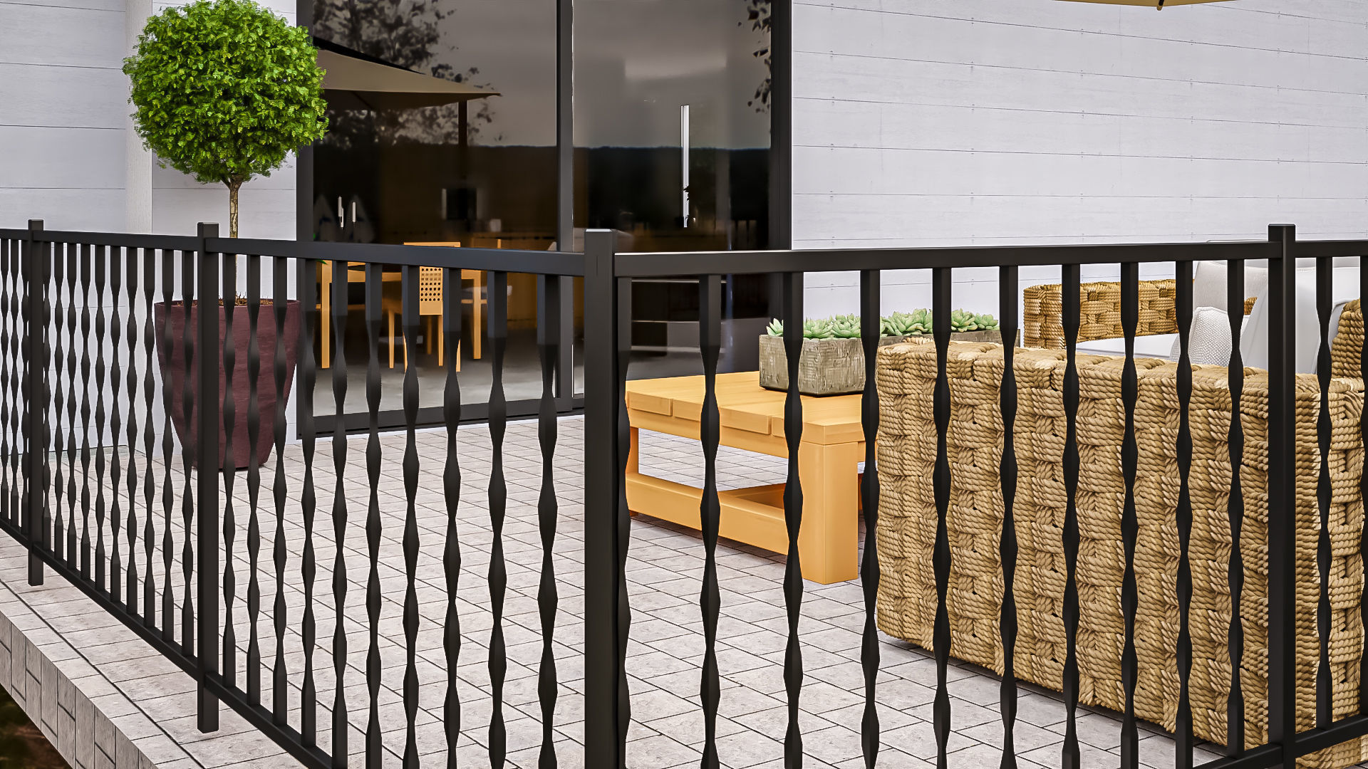 Modern kitchen and living room interior and exterior 3D model_4