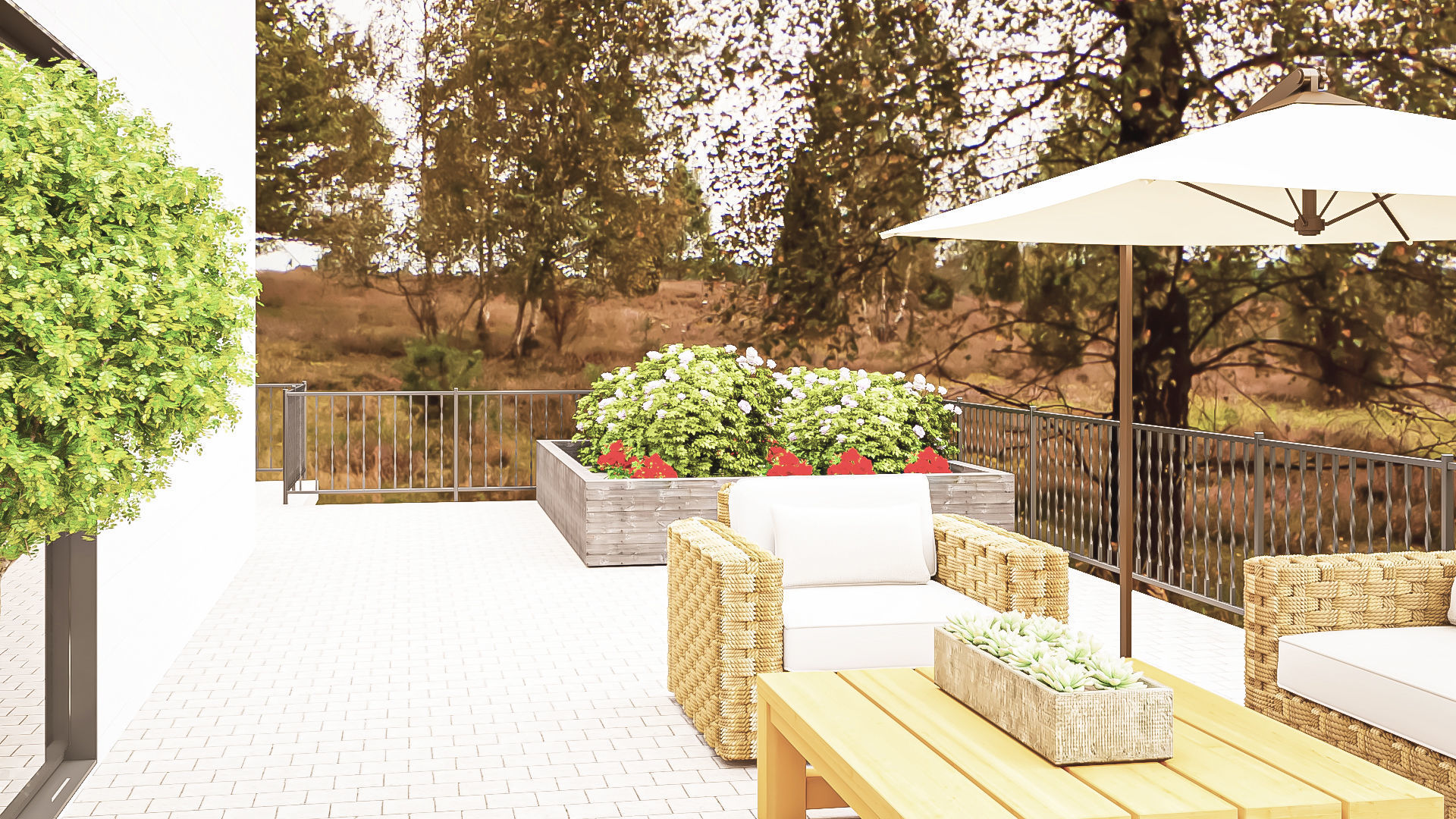 Modern kitchen and living room interior and exterior 3D model_13