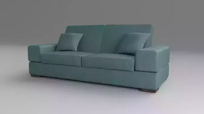 Sofa Low poly 3D model PBR teal couch