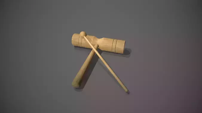 Wooden Two Tone Block with Mallet Beater - Percussion Instrument Low-poly 3D model