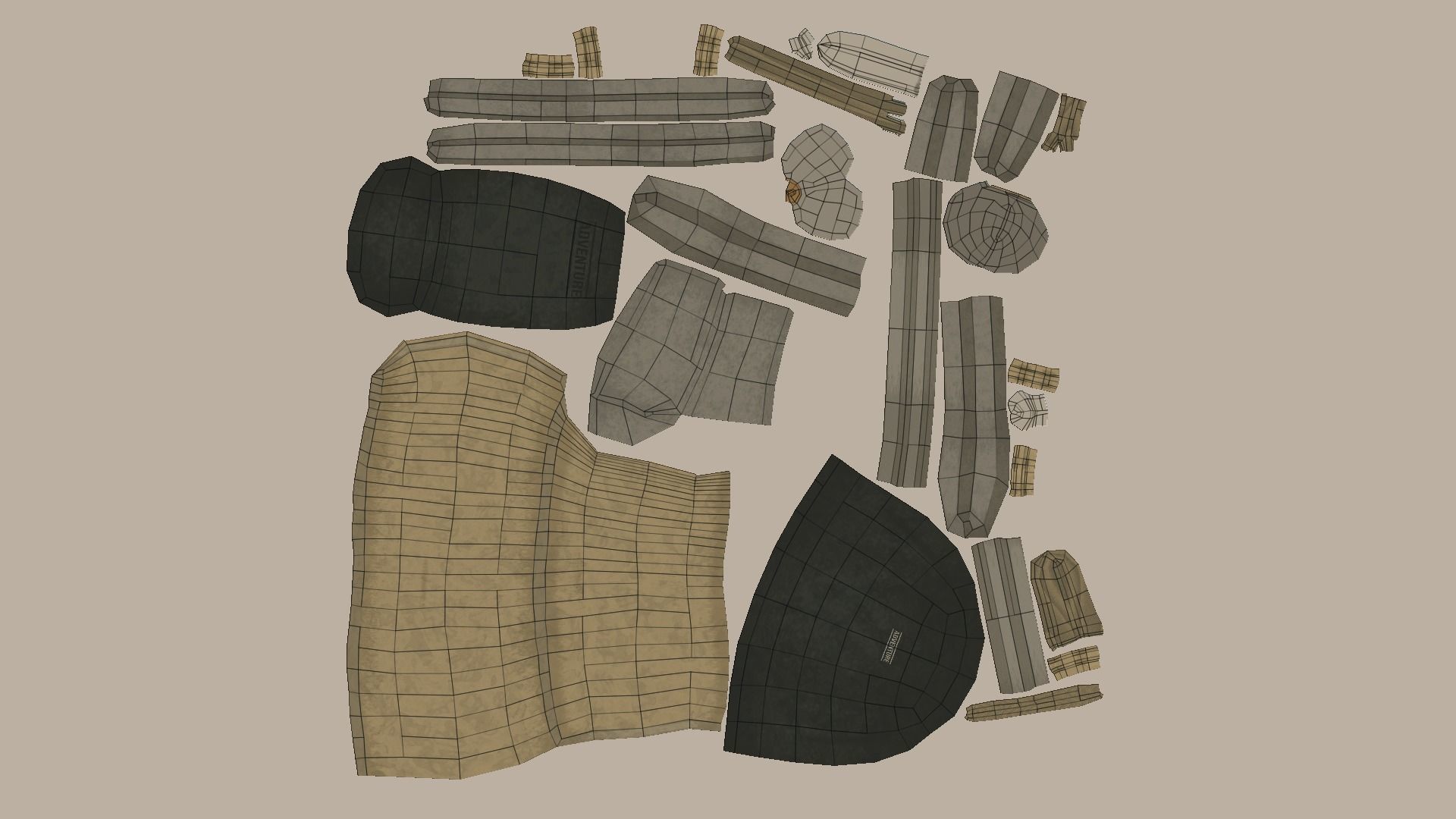 Adventurer Backpack - Camping Character Costume Low-poly 3D model_15