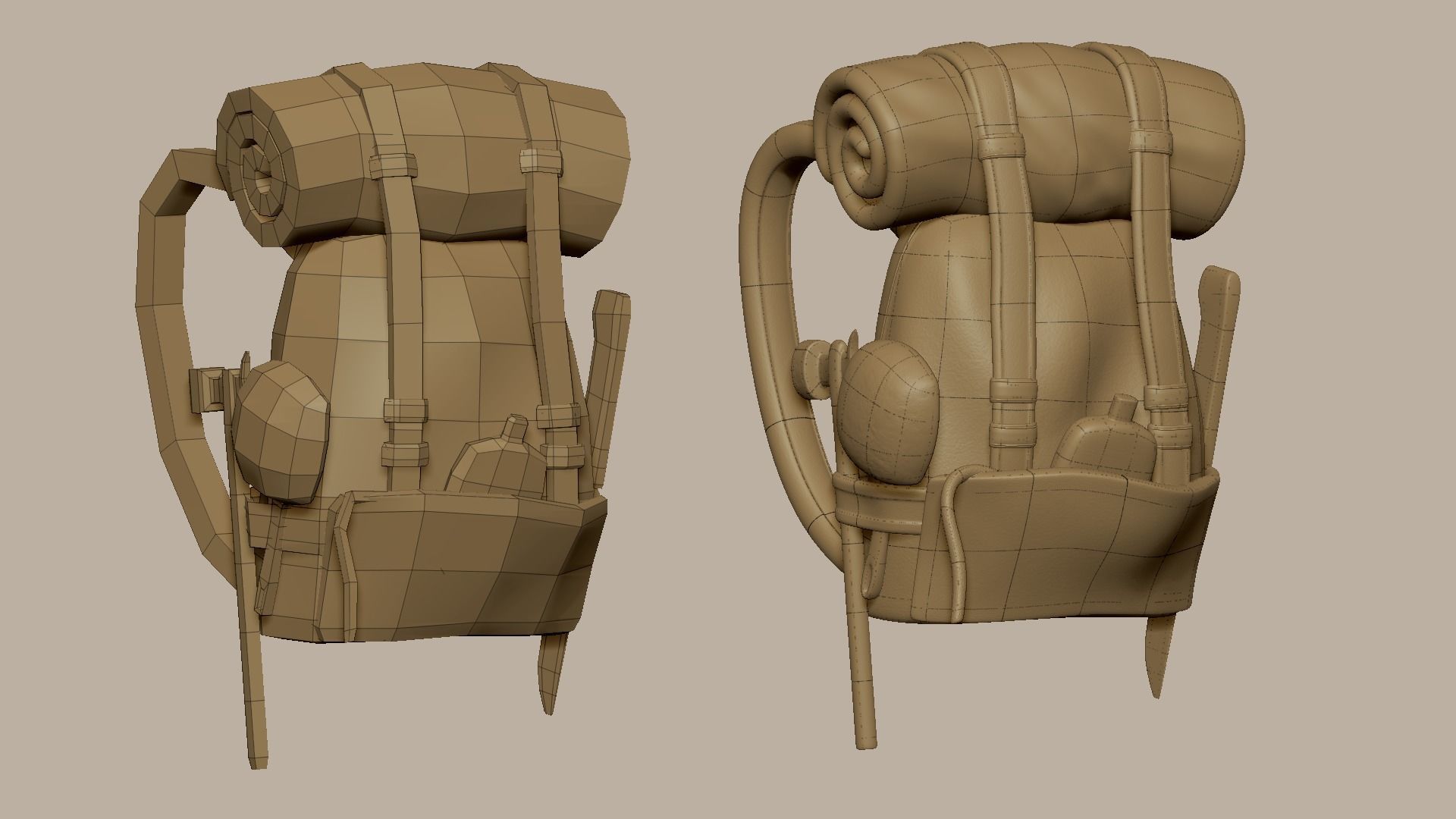 Adventurer Backpack - Camping Character Costume Low-poly 3D model_12