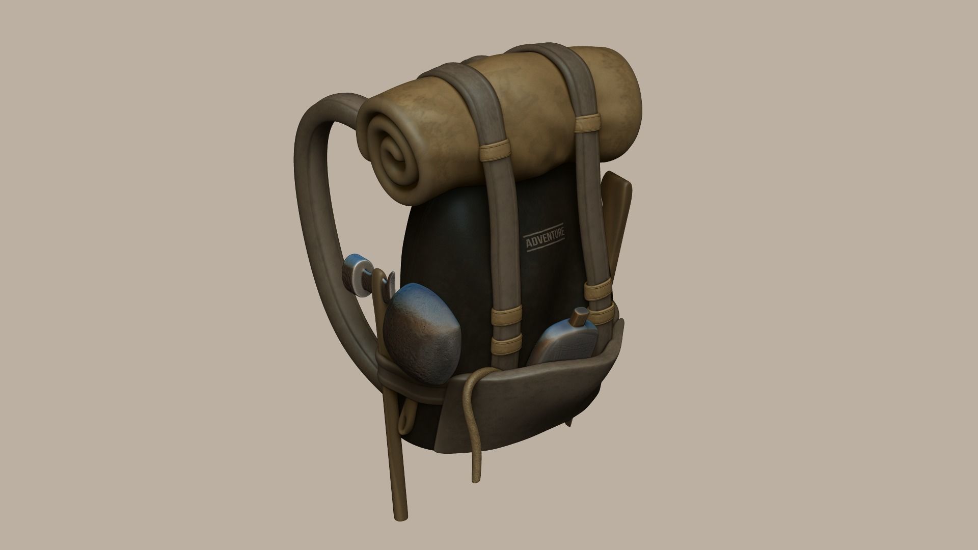 Adventurer Backpack - Camping Character Costume Low-poly 3D model_3