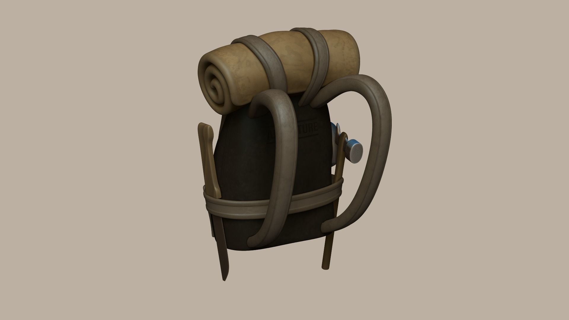 Adventurer Backpack - Camping Character Costume Low-poly 3D model_7