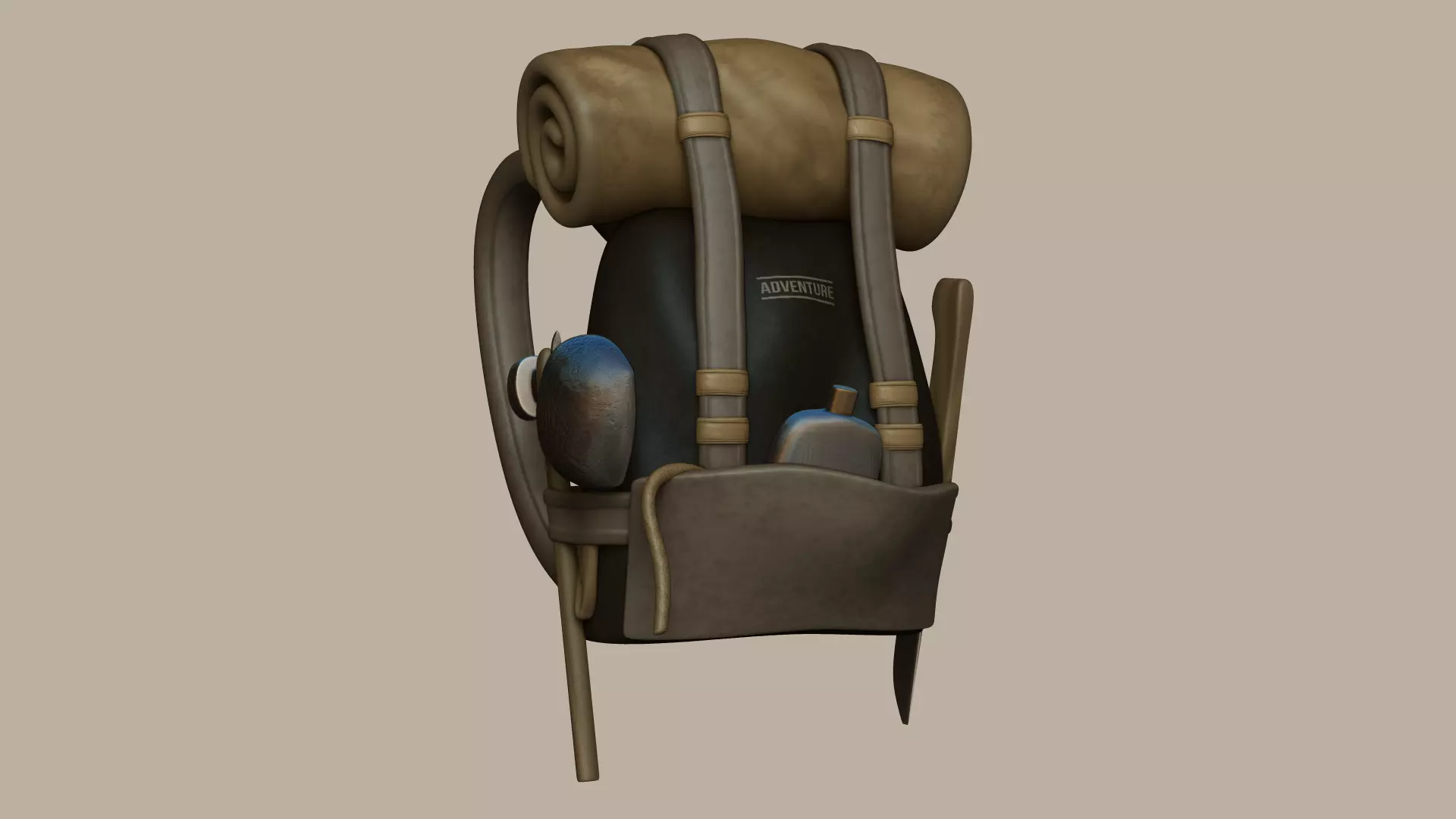 Adventurer Backpack - Camping Character Costume Low-poly 3D model_0