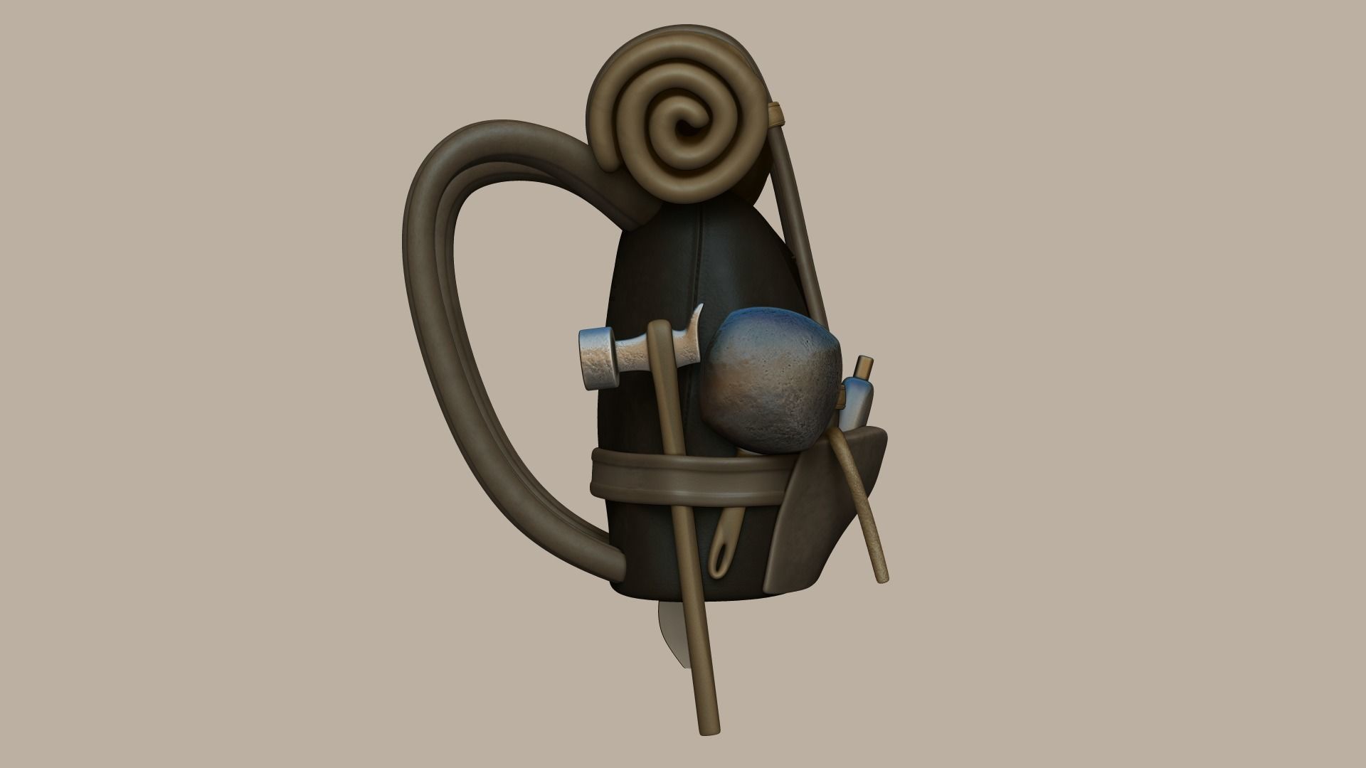 Adventurer Backpack - Camping Character Costume Low-poly 3D model_4