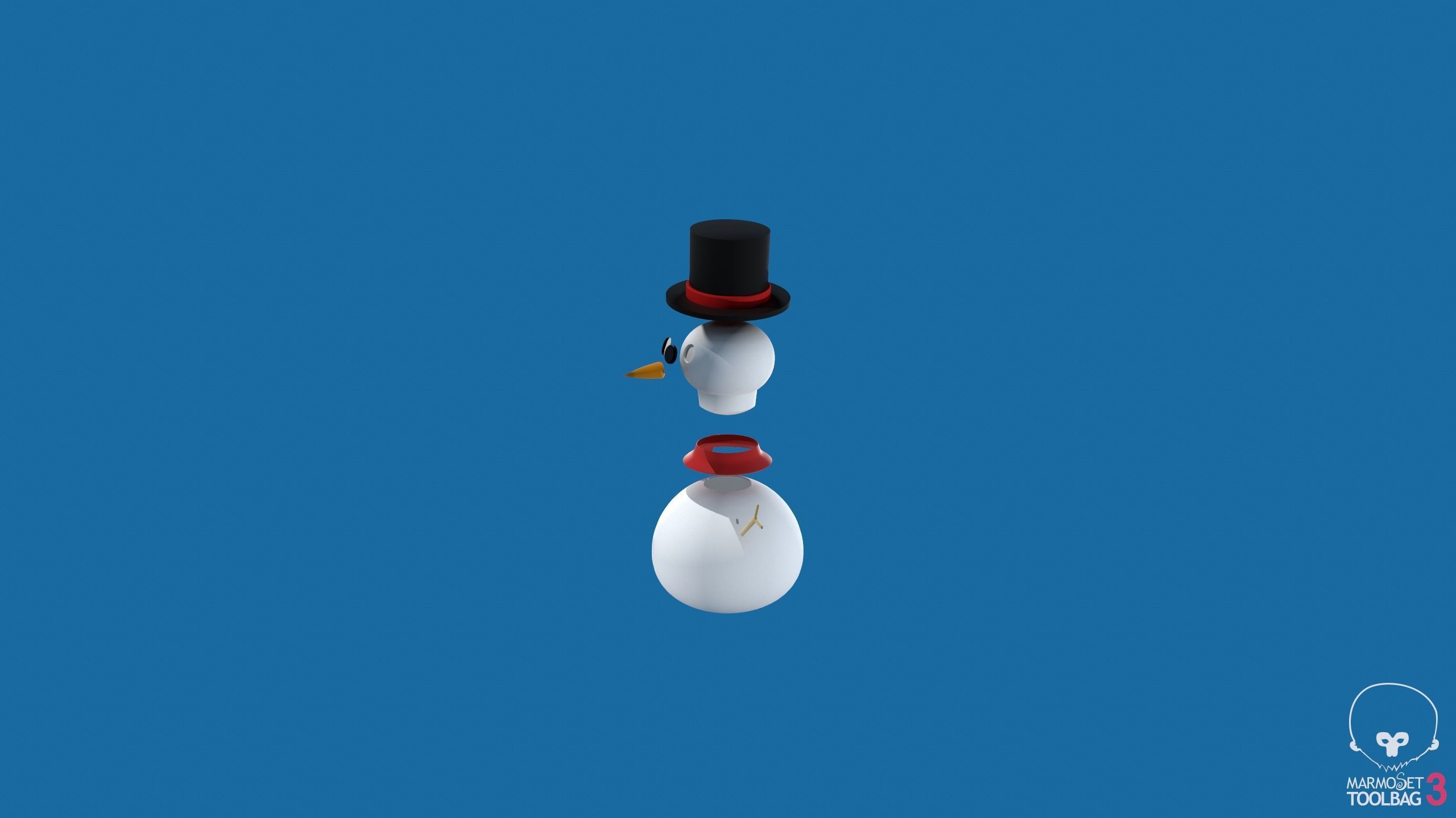 Snowman in top hat 3D print model_12