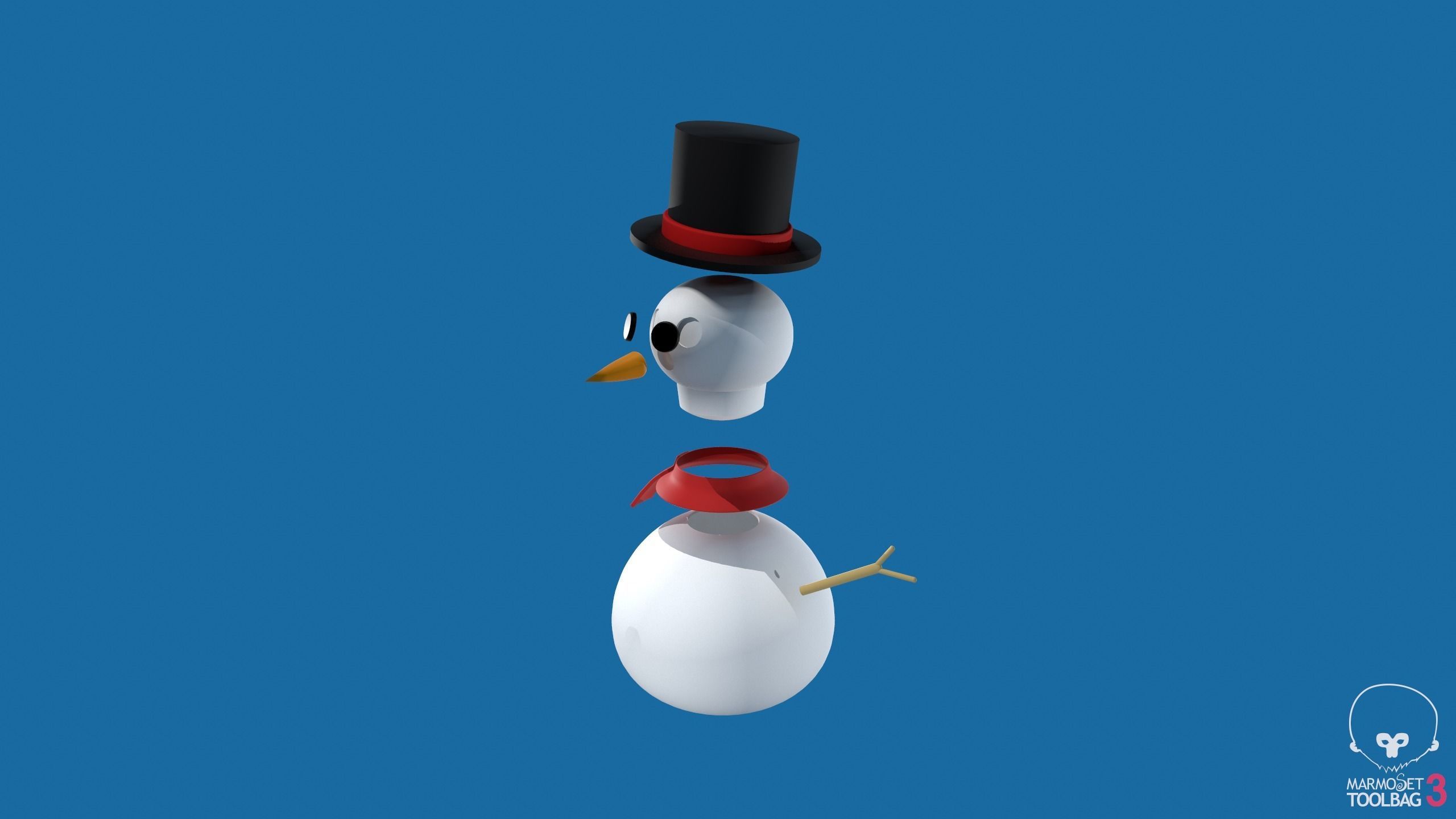 Snowman in top hat 3D print model_5