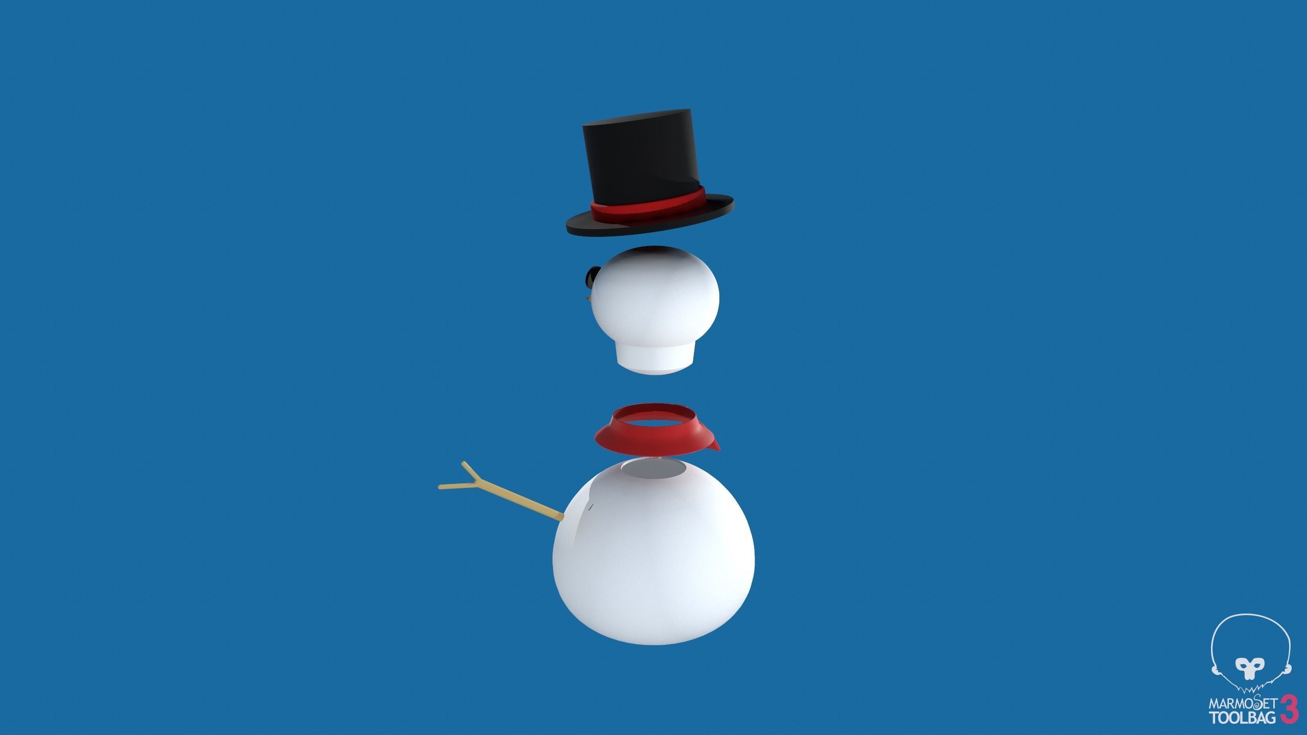 Snowman in top hat 3D print model_7