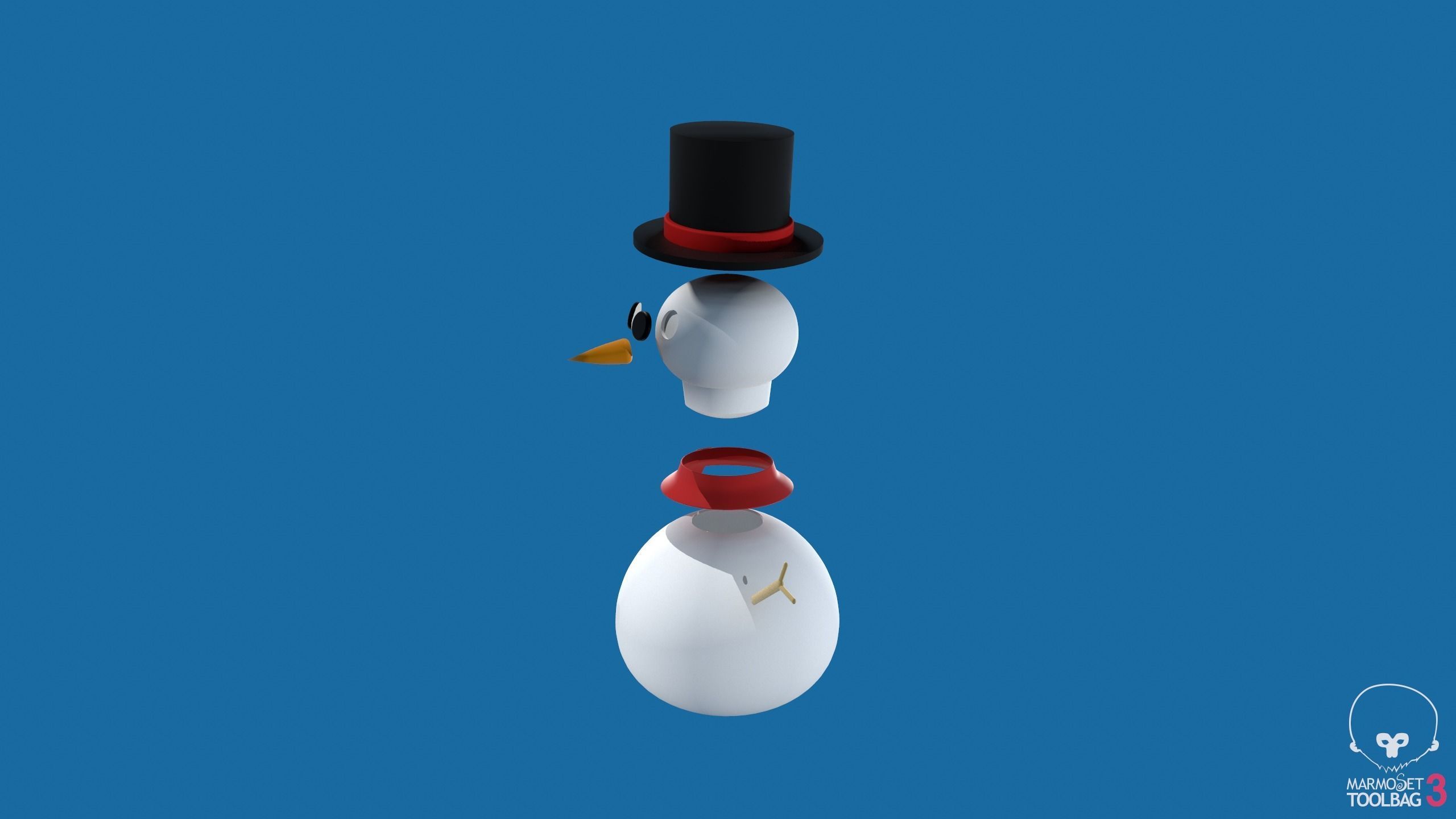 Snowman in top hat 3D print model_6