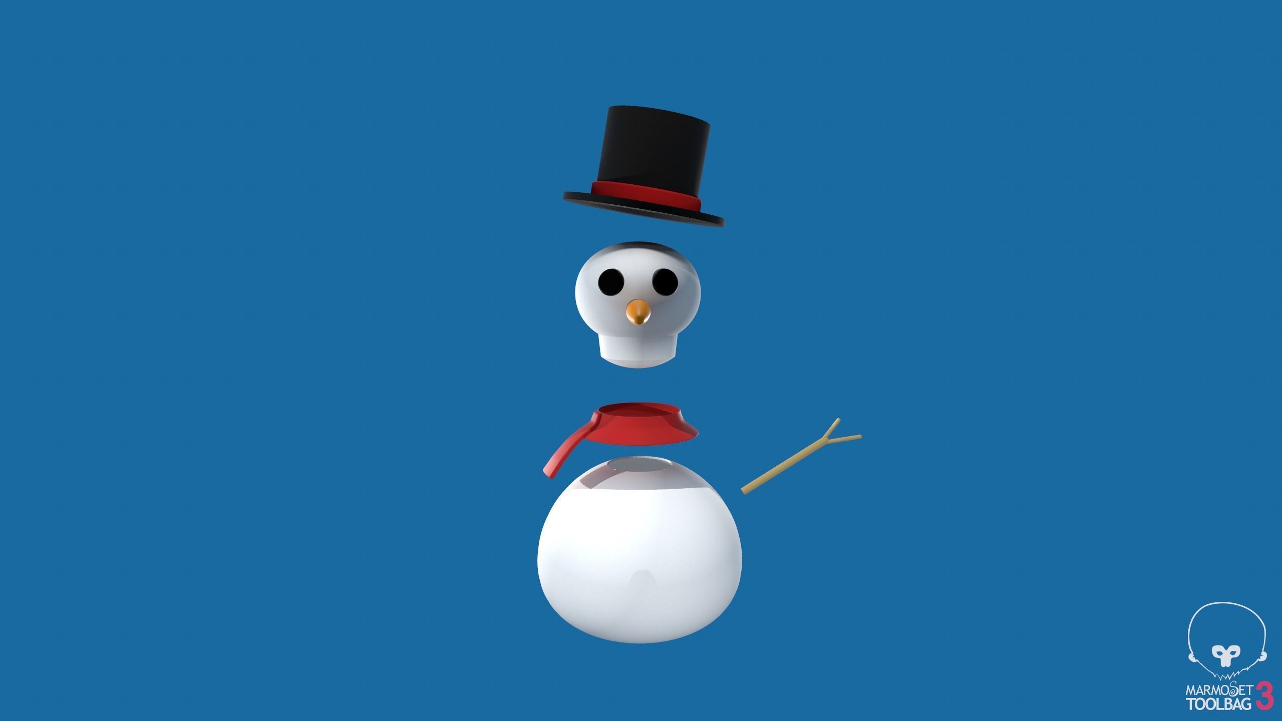 Snowman in top hat 3D print model_4