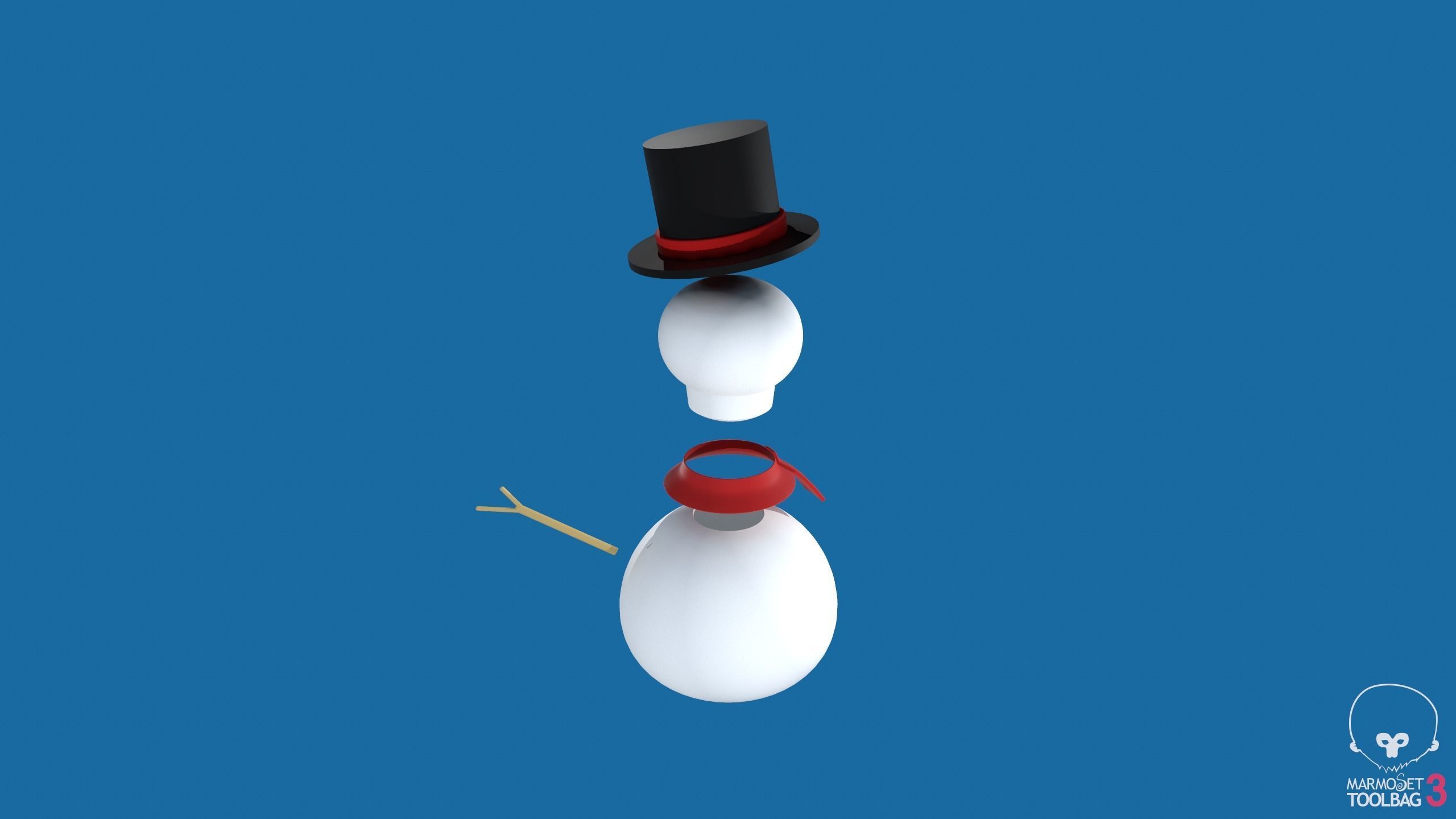 Snowman in top hat 3D print model_8