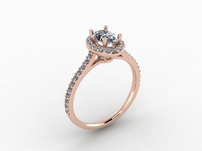 Oval Diamond Halo Engagement Ring 3D print model