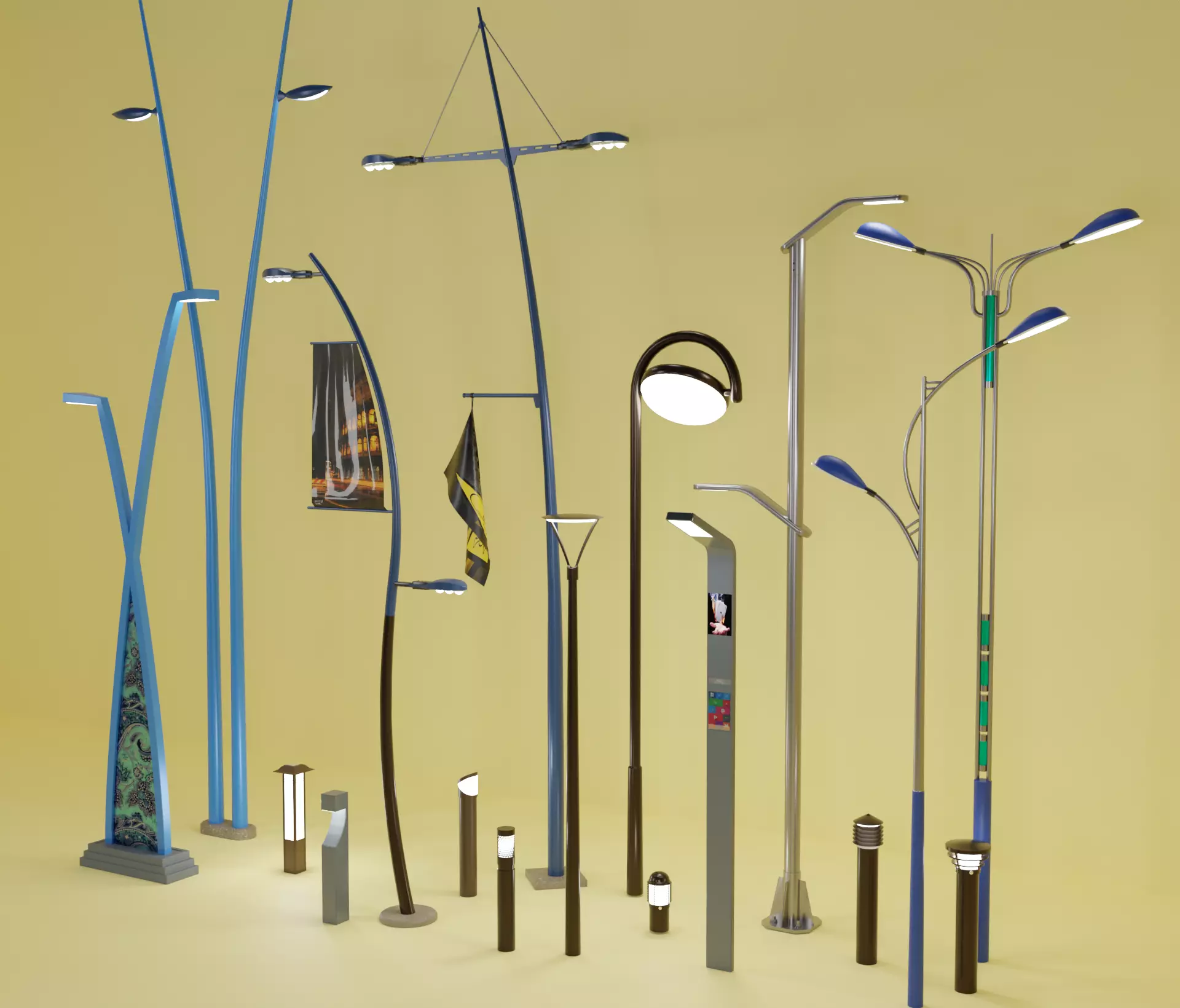 Street Lighting Set Low-poly 3D model