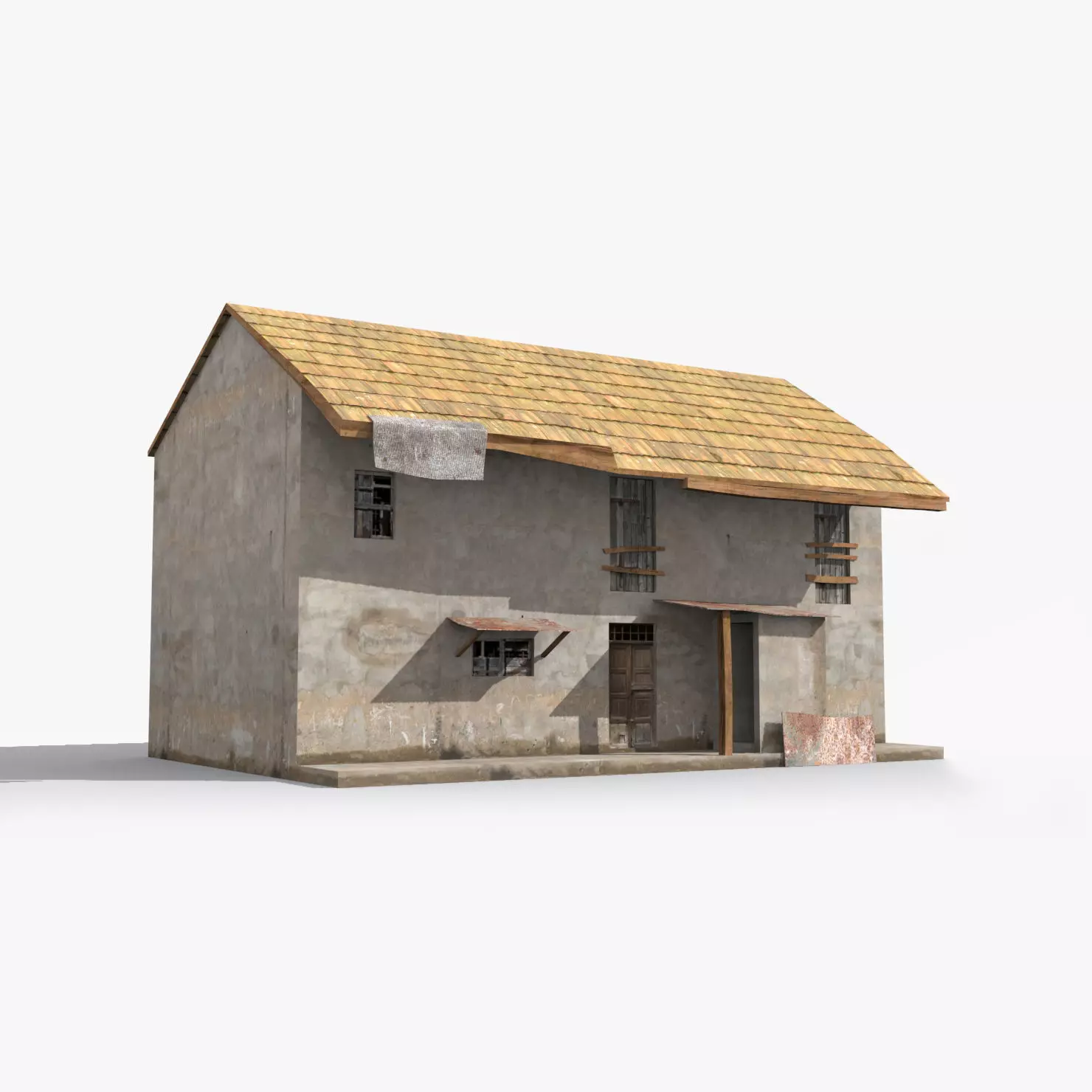 Slum c old house with roof Low-poly 3D model