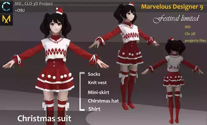 Christmas Clothes Outfit Marvelous Designer  CLO 3d FBX OBJ