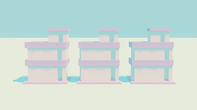 BUILDINGS three in middle of beach Low-poly 3D model