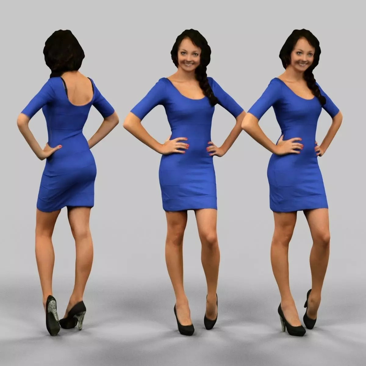 Dark Blue Dress Girl Low-poly 3D model