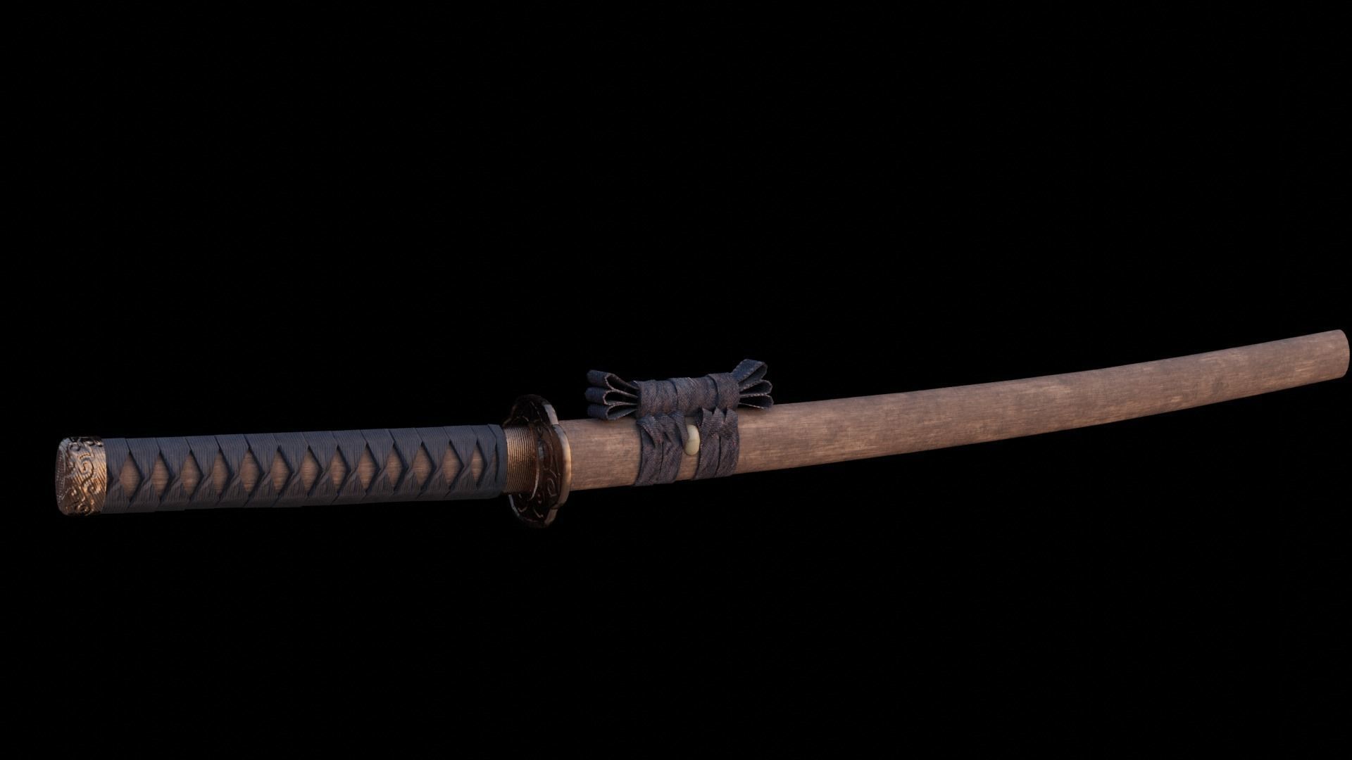 Katana samurai sword Low-poly 3D model_1