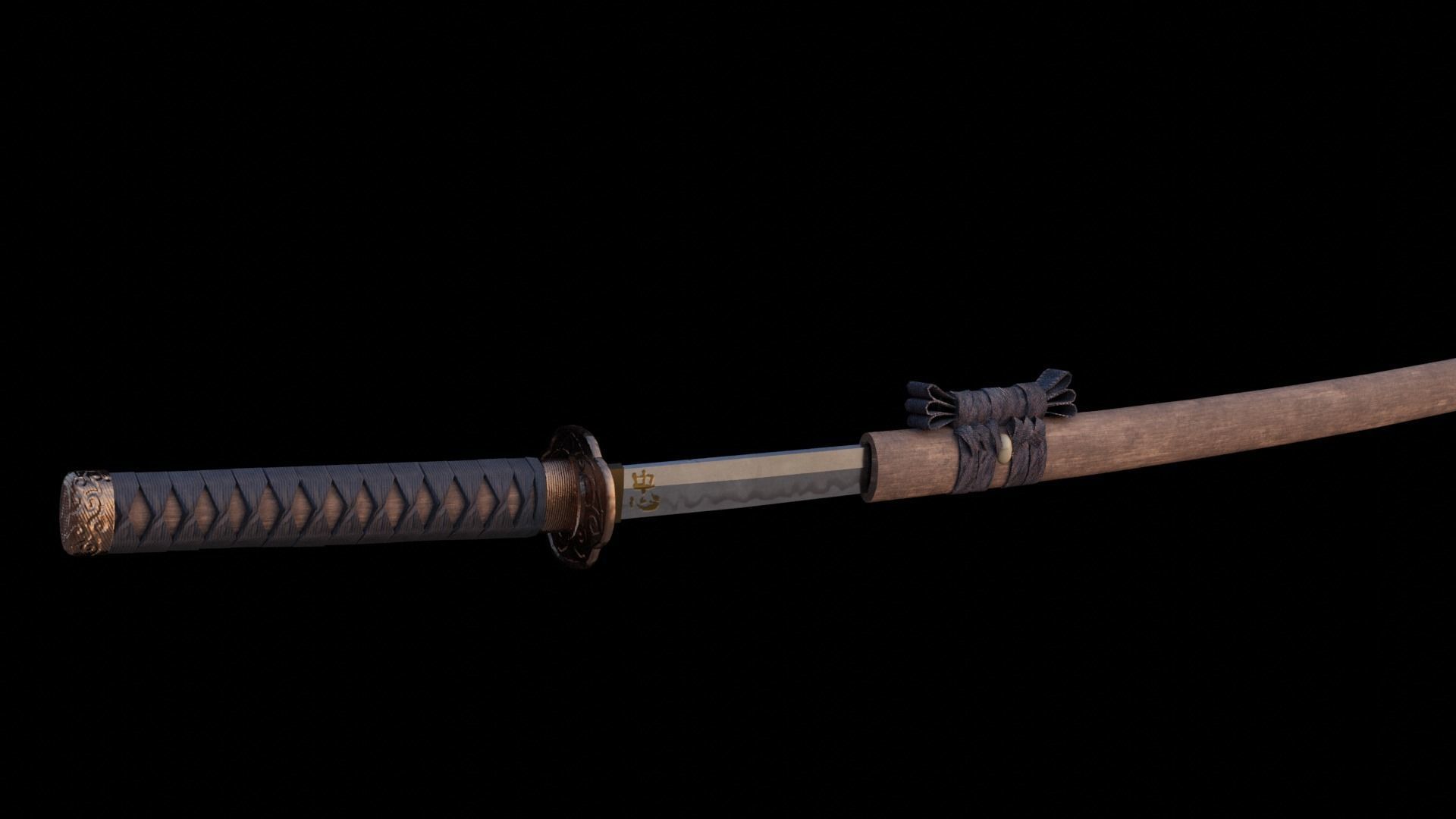 Katana samurai sword Low-poly 3D model_2