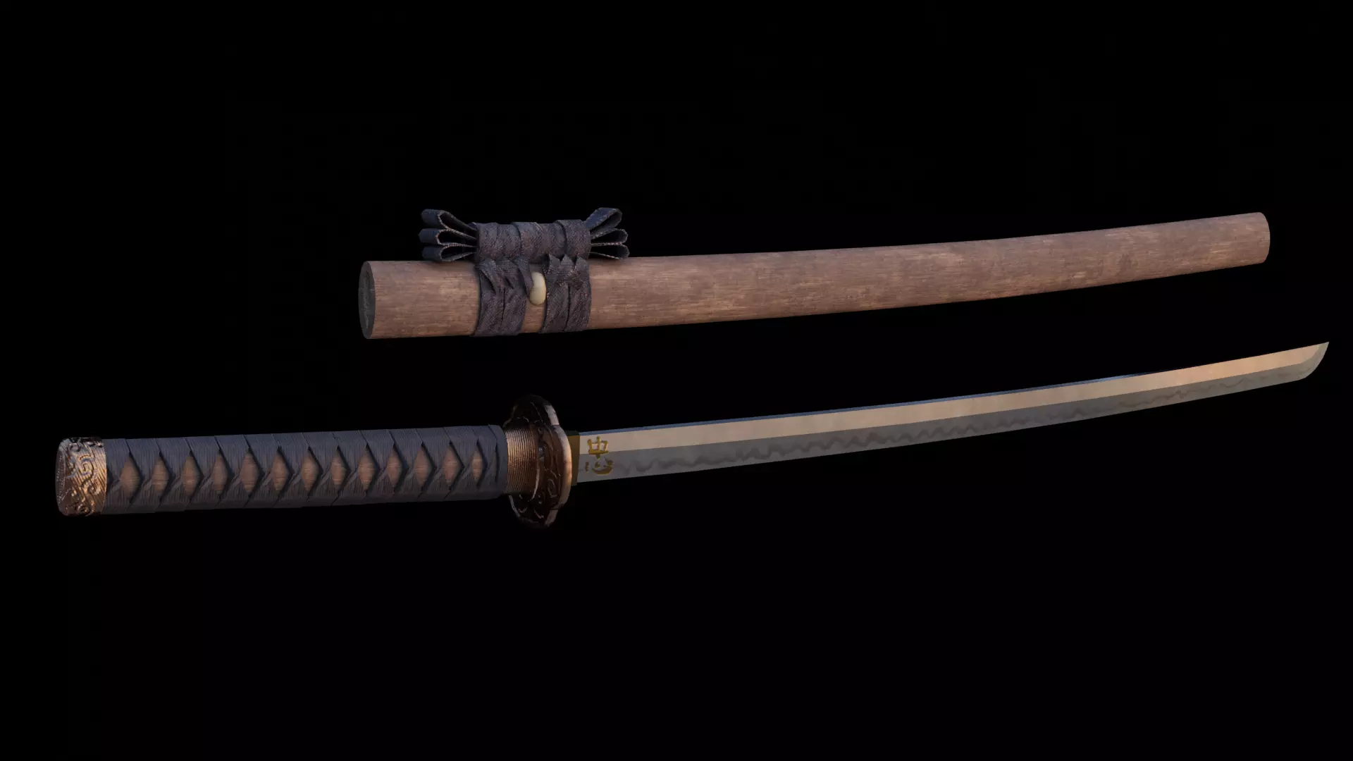 Katana samurai sword Low-poly 3D model_0